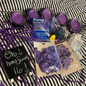 Lot of leftover purple, sweet 16 balloon arch supplies